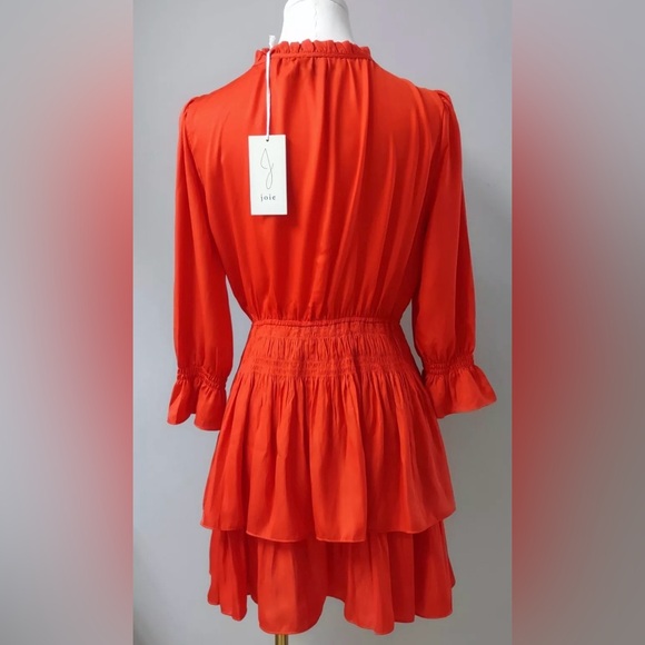 JOIE Bright Orange Keyhole Smocked Tiered Ruffles Mini Dress - Picture 3 of 9